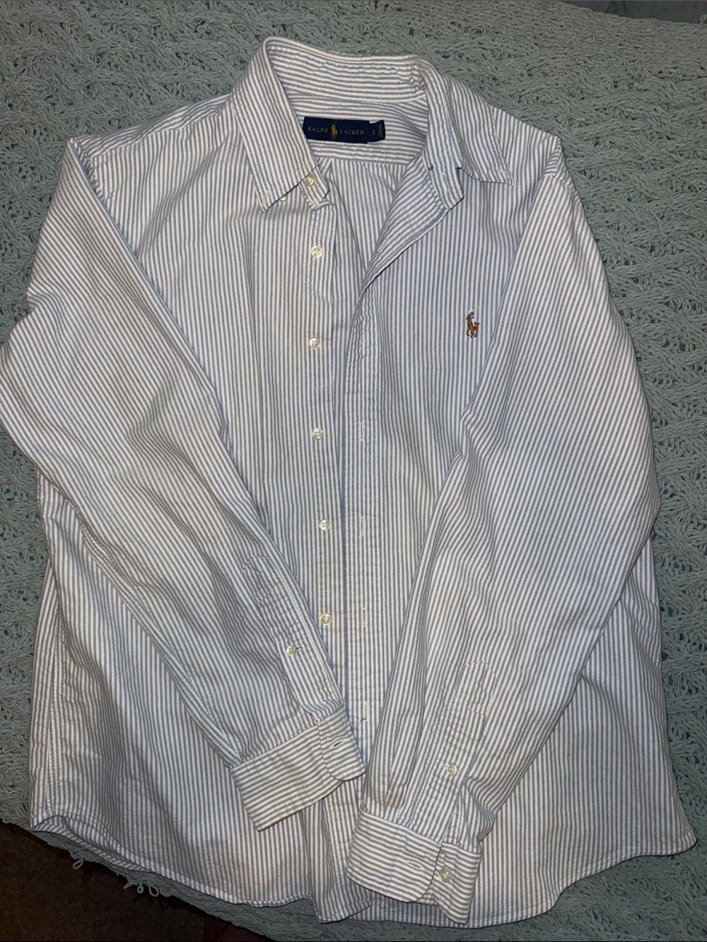 Ralph Lauren Men’s Light Blue and White Striped Dress Shirt